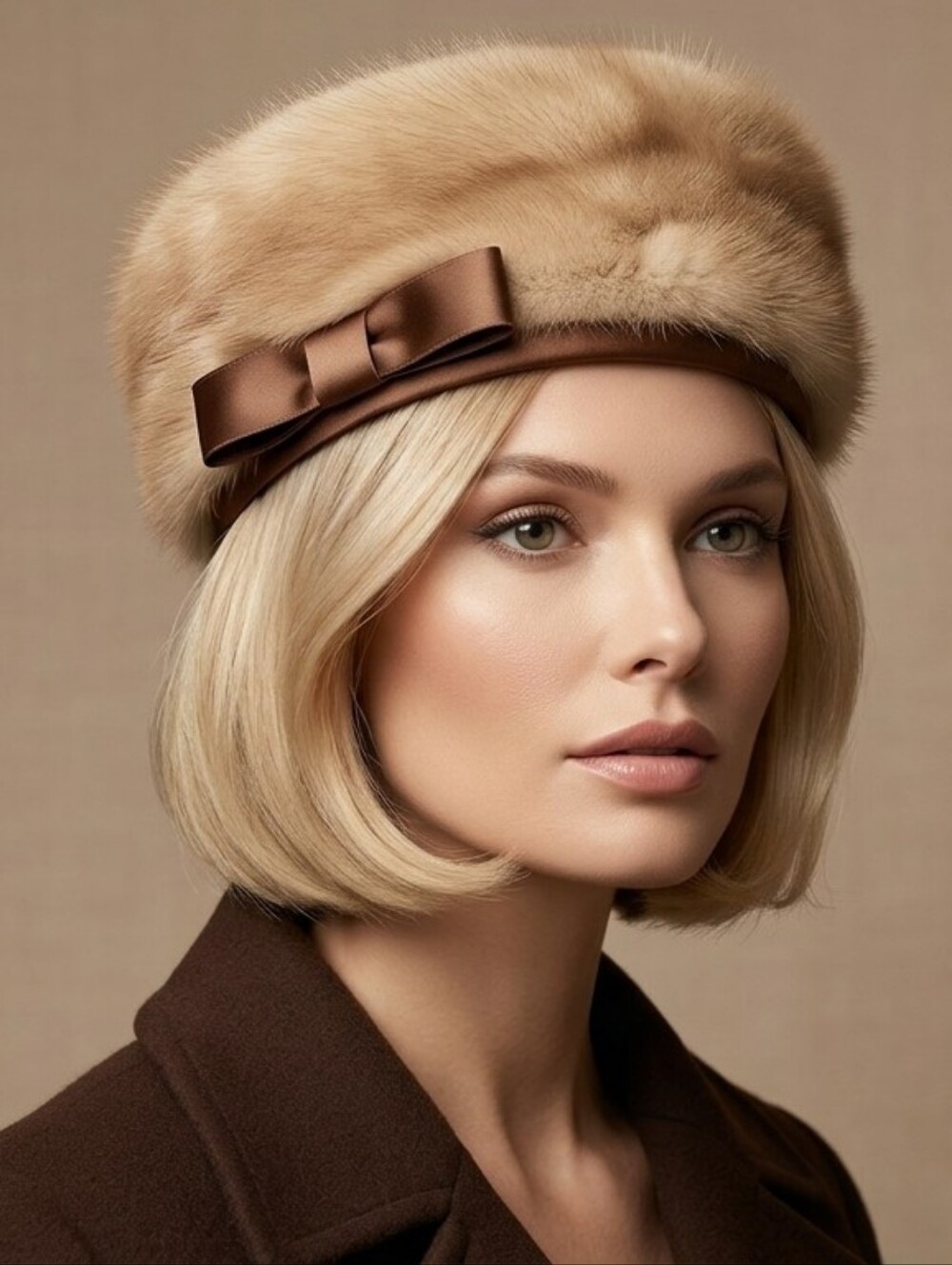 Vintage 1960s Christine Original Mink Fur Pillbox Hat Tan Blonde MCM – Satin Bow